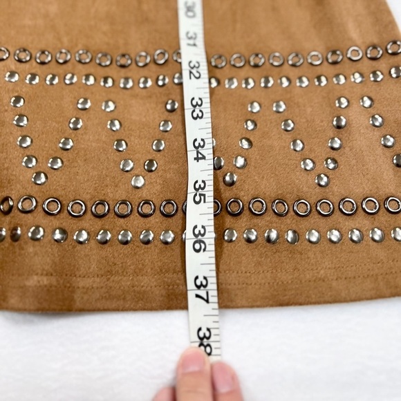 SPENSE Faux Suede Bohemian Studded Short Sleeve Midi Dress Neutral Hippie Size 8 - Picture 12 of 13